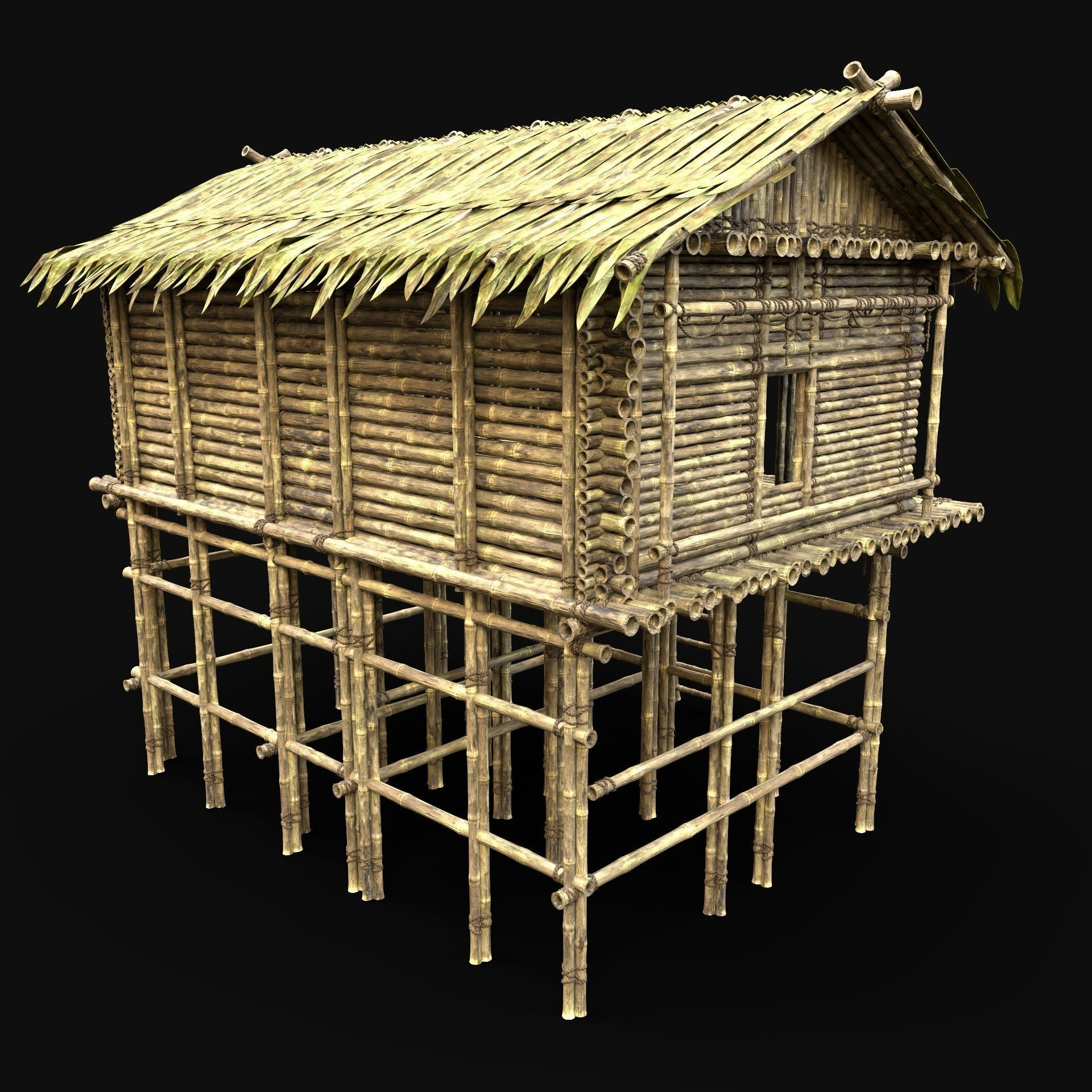 BAMBOO HOUSE SHELTER JUNGLE HUT CASTAWAY SURVIVAL BUILDER AAA 3D Model Collection_66