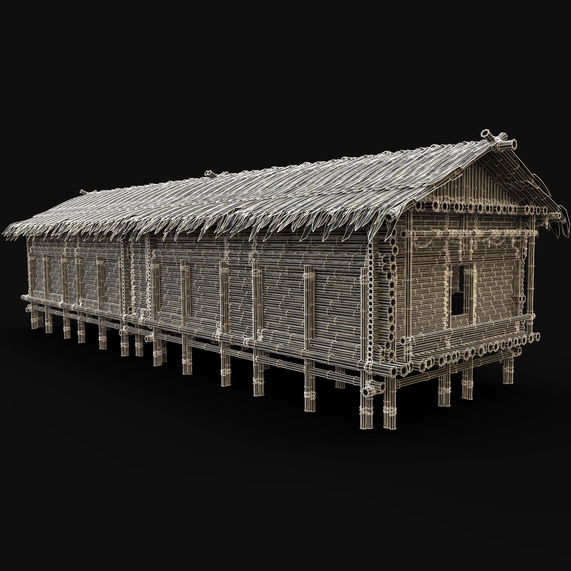 BAMBOO HOUSE SHELTER JUNGLE HUT CASTAWAY SURVIVAL BUILDER AAA 3D Model Collection_51