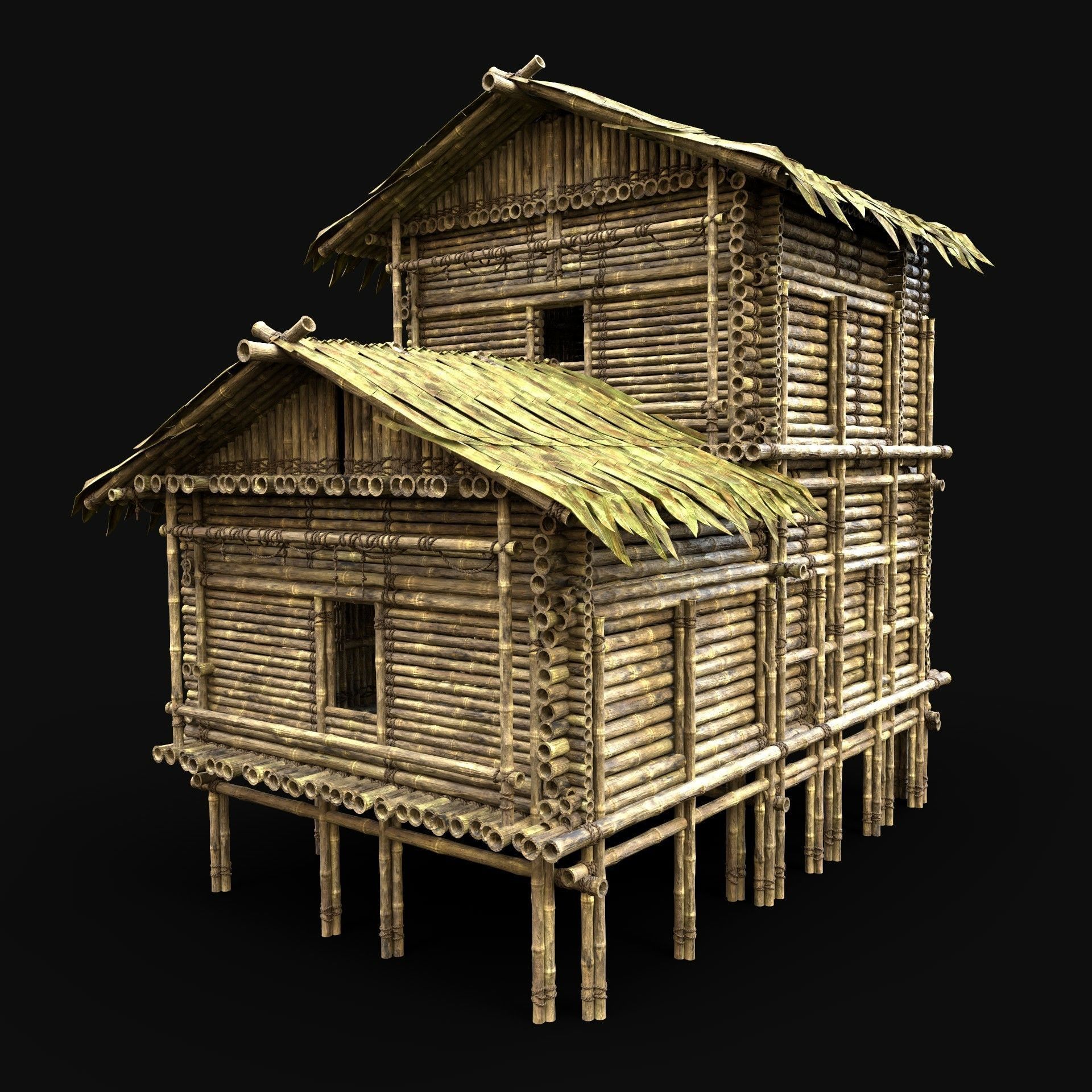 BAMBOO HOUSE SHELTER JUNGLE HUT CASTAWAY SURVIVAL BUILDER AAA 3D Model Collection_54