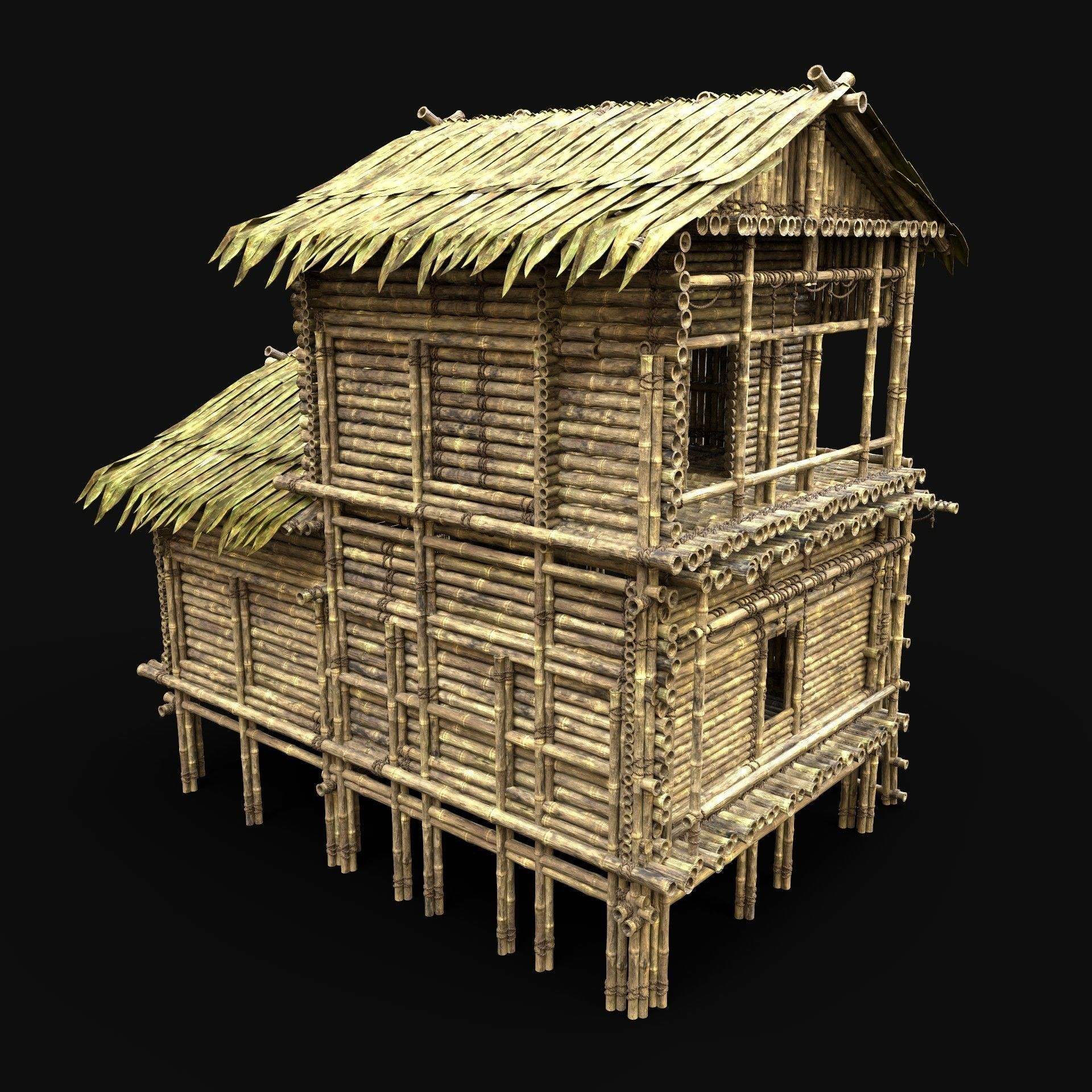 BAMBOO HOUSE SHELTER JUNGLE HUT CASTAWAY SURVIVAL BUILDER AAA 3D Model Collection_56