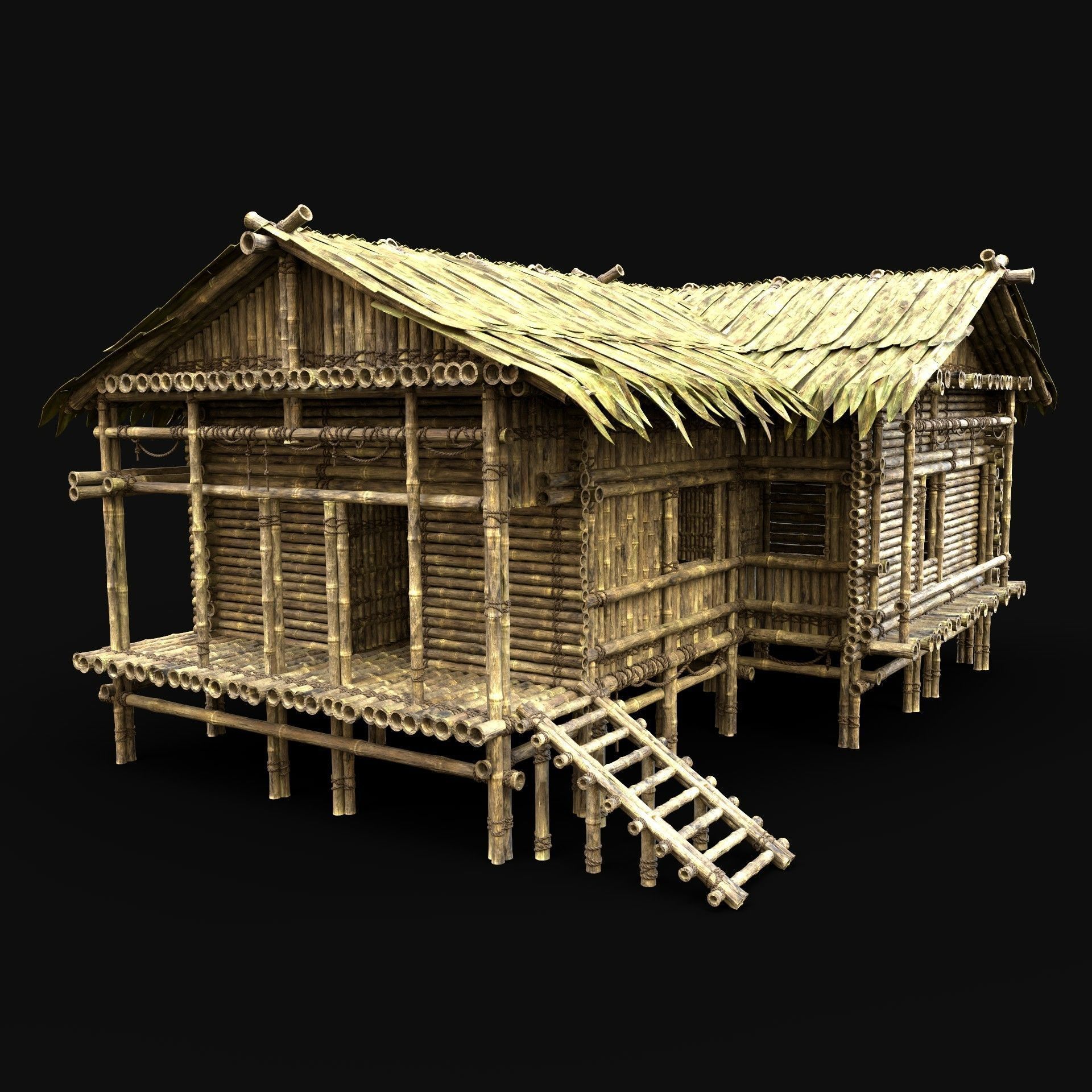 BAMBOO HOUSE SHELTER JUNGLE HUT CASTAWAY SURVIVAL BUILDER AAA 3D Model Collection_22