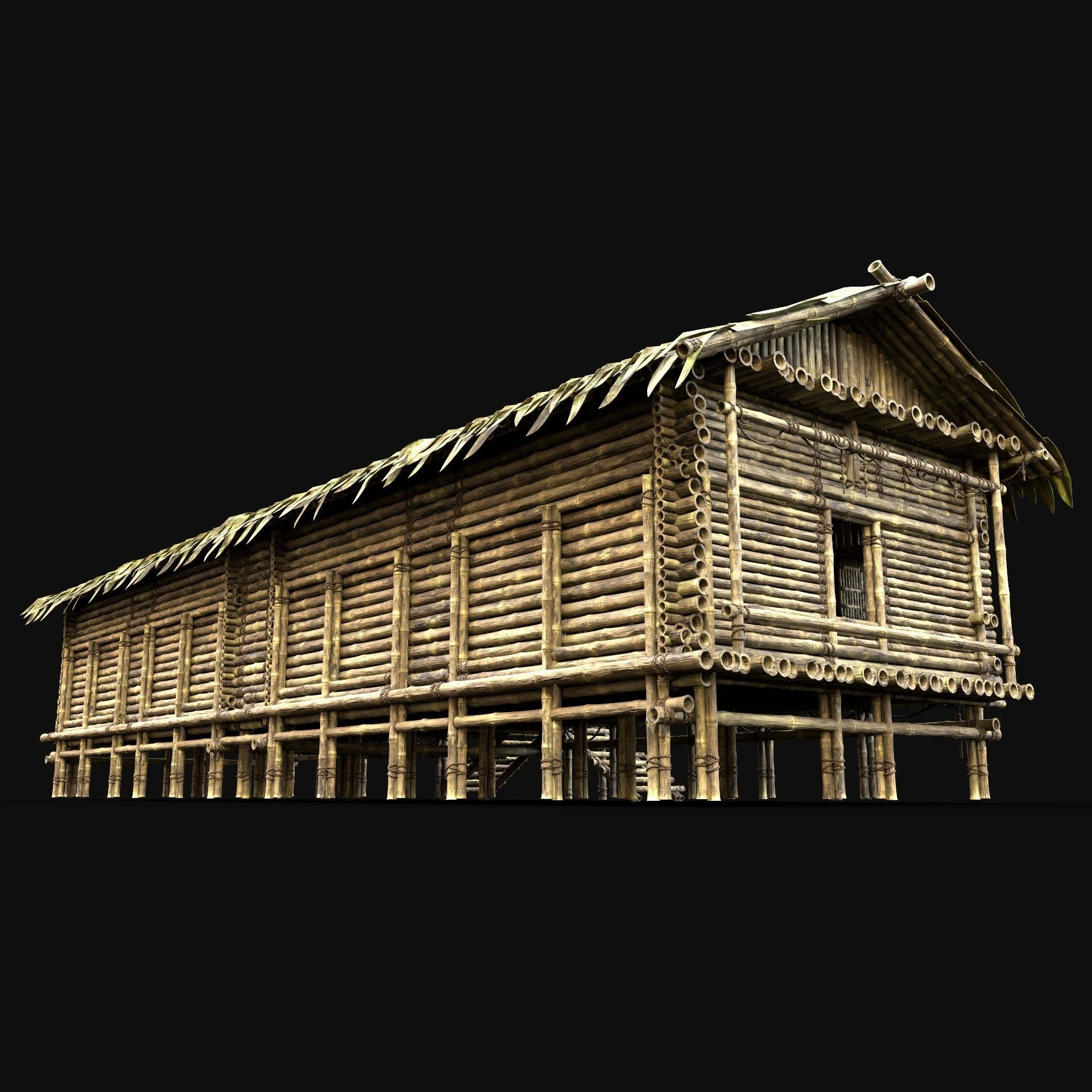 BAMBOO HOUSE SHELTER JUNGLE HUT CASTAWAY SURVIVAL BUILDER AAA 3D Model Collection_46
