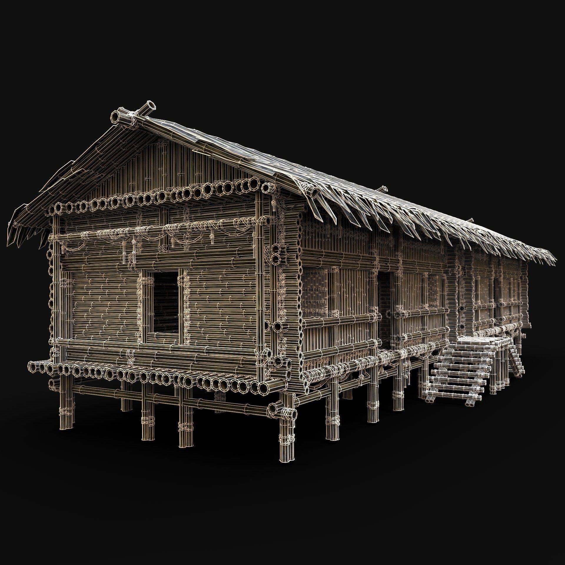 BAMBOO HOUSE SHELTER JUNGLE HUT CASTAWAY SURVIVAL BUILDER AAA 3D Model Collection_50