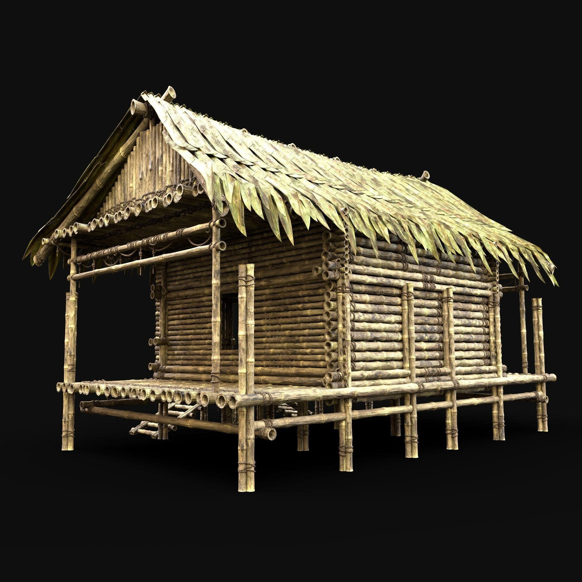BAMBOO HOUSE SHELTER JUNGLE HUT CASTAWAY SURVIVAL BUILDER AAA 3D Model Collection_34
