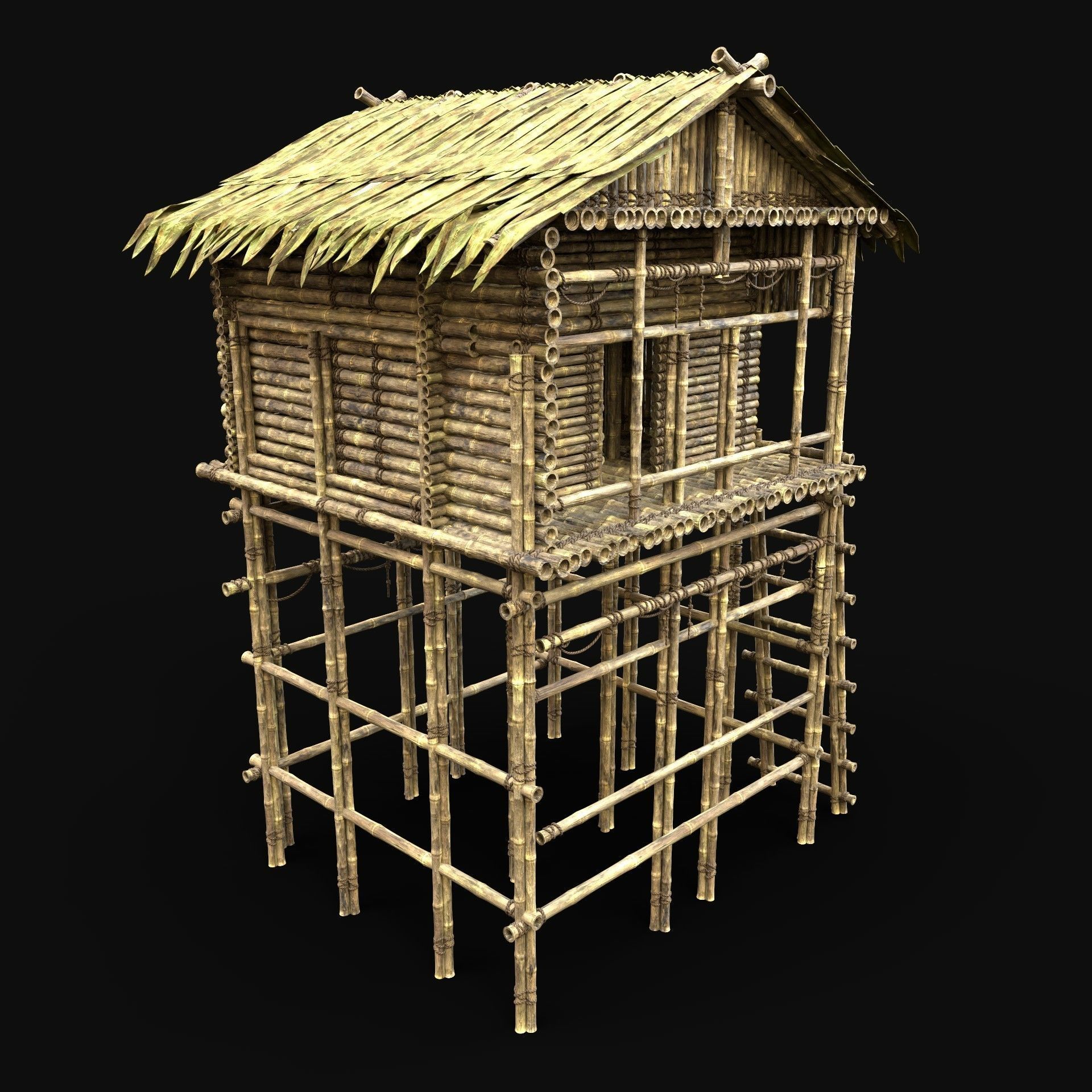 BAMBOO HOUSE SHELTER JUNGLE HUT CASTAWAY SURVIVAL BUILDER AAA 3D Model Collection_84