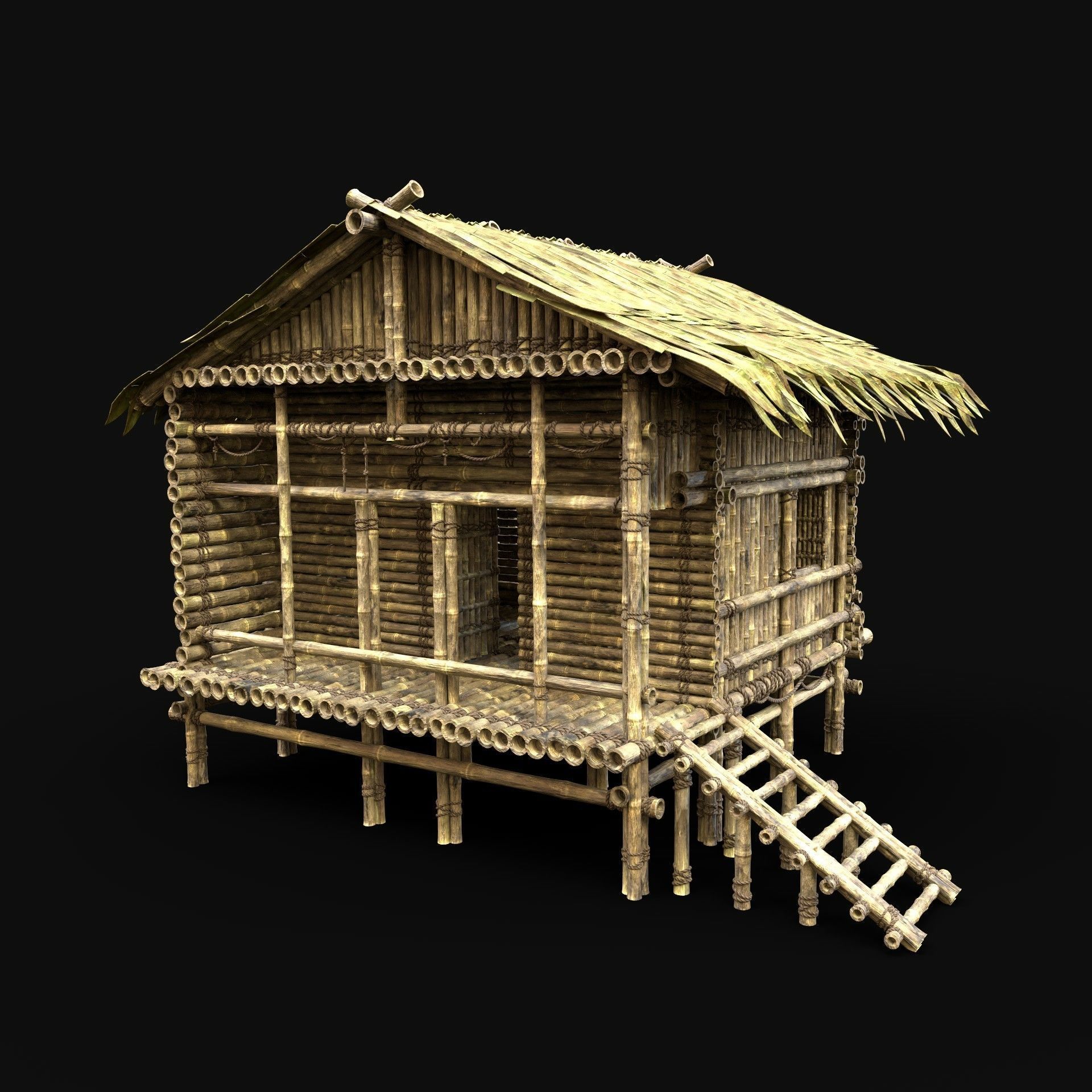 BAMBOO HOUSE SHELTER JUNGLE HUT CASTAWAY SURVIVAL BUILDER AAA 3D Model Collection_12