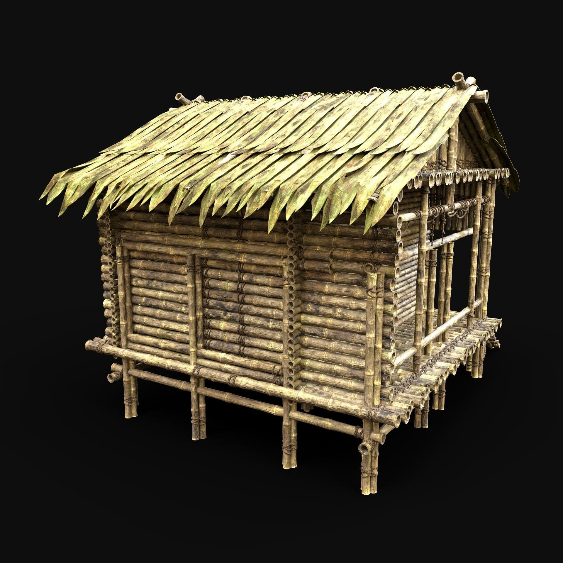 BAMBOO HOUSE SHELTER JUNGLE HUT CASTAWAY SURVIVAL BUILDER AAA 3D Model Collection_17
