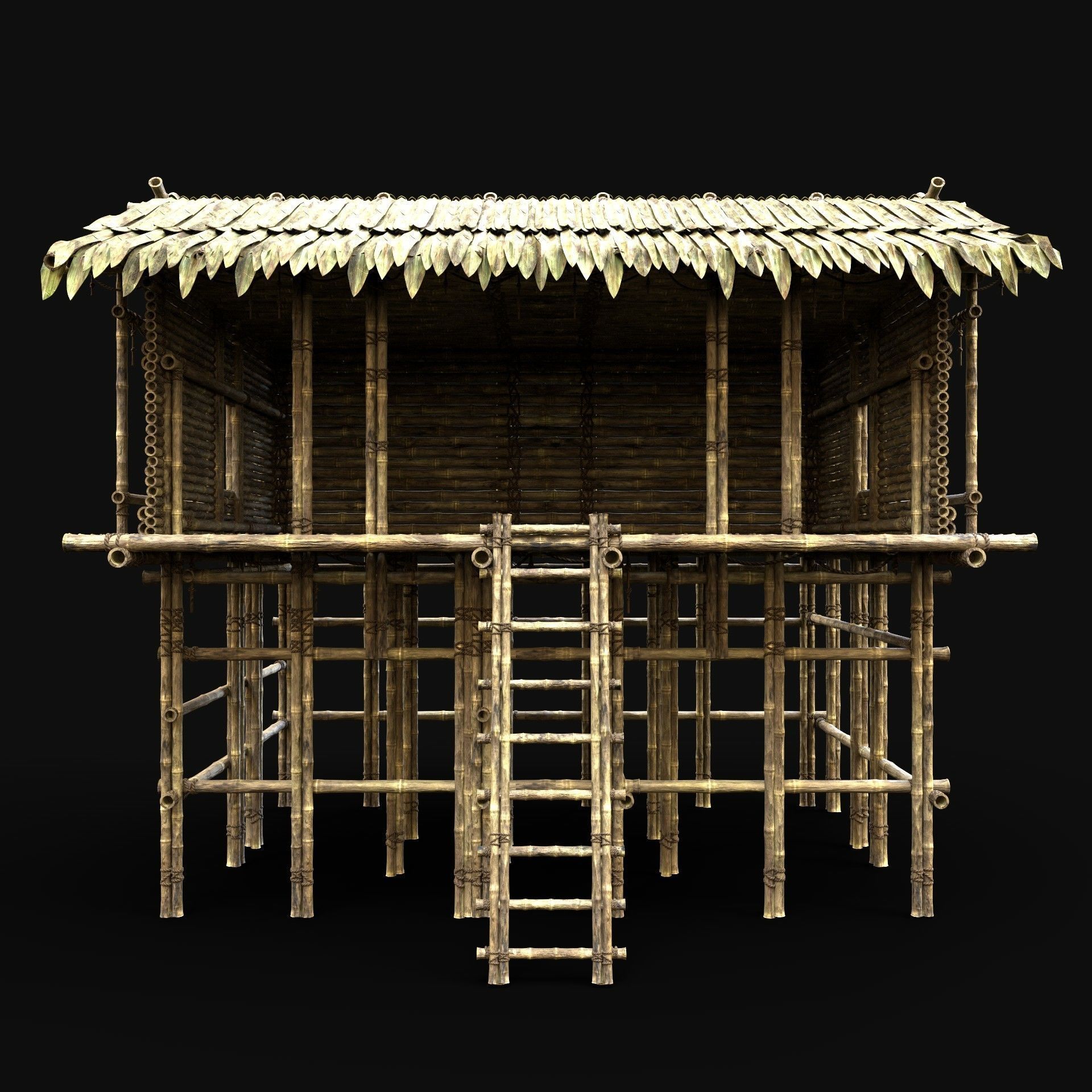BAMBOO HOUSE SHELTER JUNGLE HUT CASTAWAY SURVIVAL BUILDER AAA 3D Model Collection_69