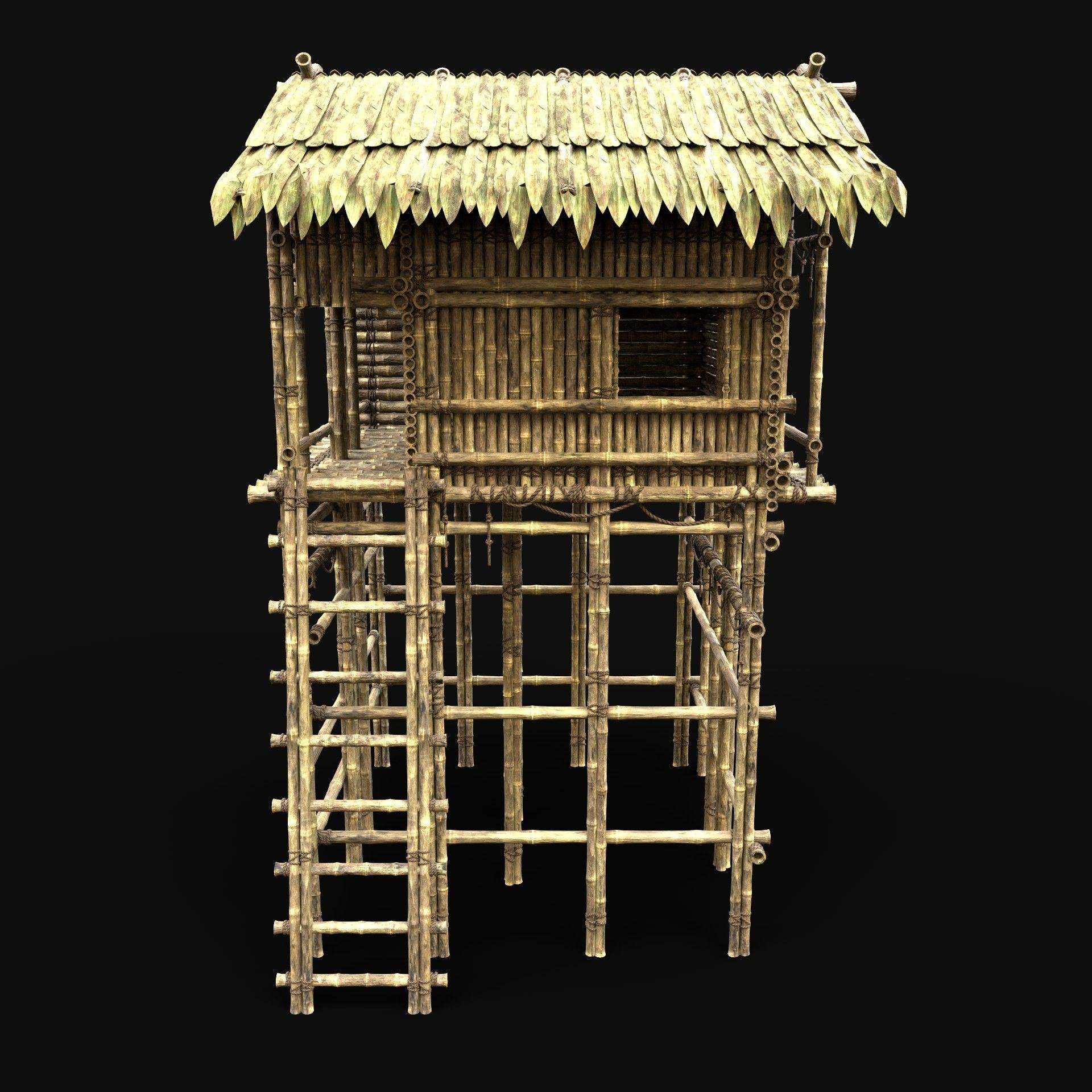 BAMBOO HOUSE SHELTER JUNGLE HUT CASTAWAY SURVIVAL BUILDER AAA 3D Model Collection_87