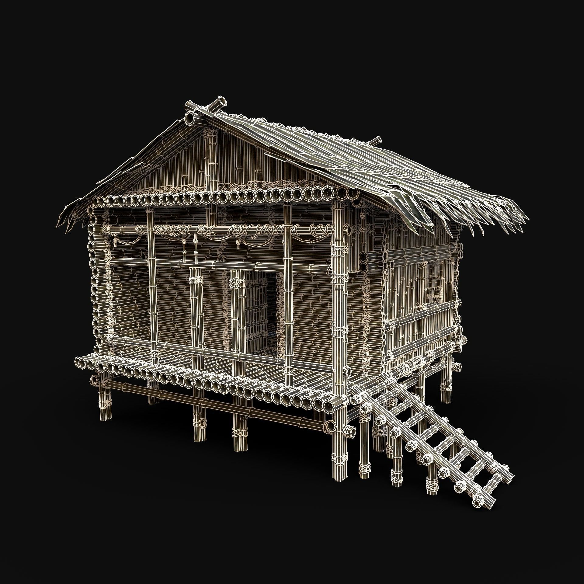 BAMBOO HOUSE SHELTER JUNGLE HUT CASTAWAY SURVIVAL BUILDER AAA 3D Model Collection_19
