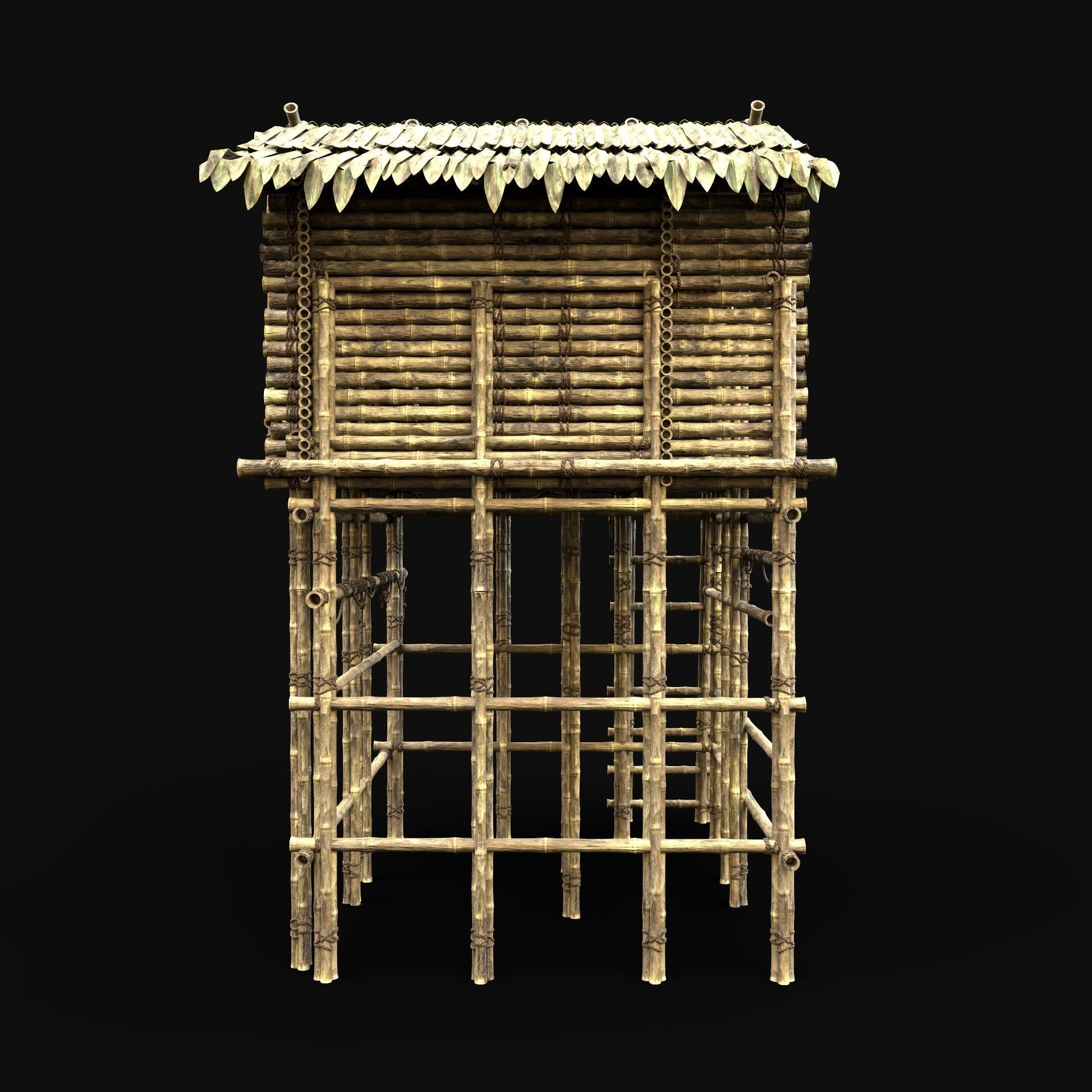 BAMBOO HOUSE SHELTER JUNGLE HUT CASTAWAY SURVIVAL BUILDER AAA 3D Model Collection_83