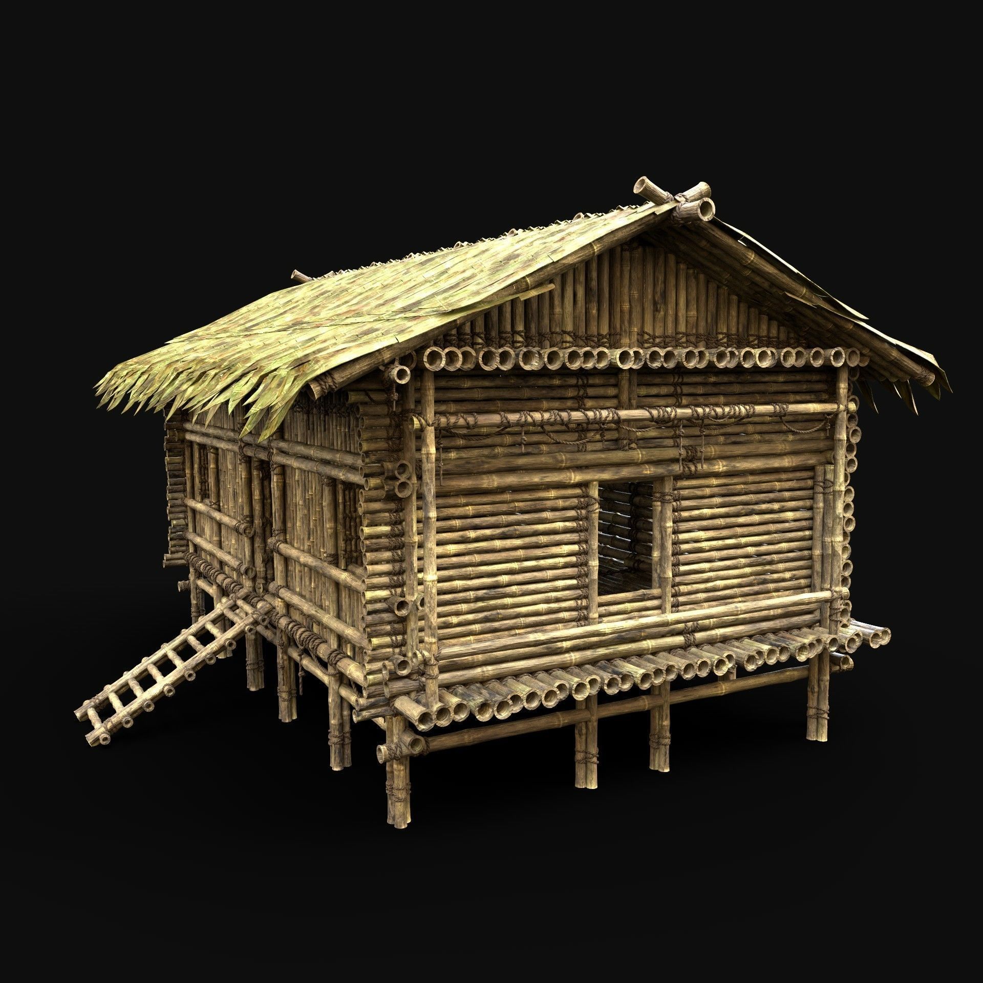 BAMBOO HOUSE SHELTER JUNGLE HUT CASTAWAY SURVIVAL BUILDER AAA 3D Model Collection_3