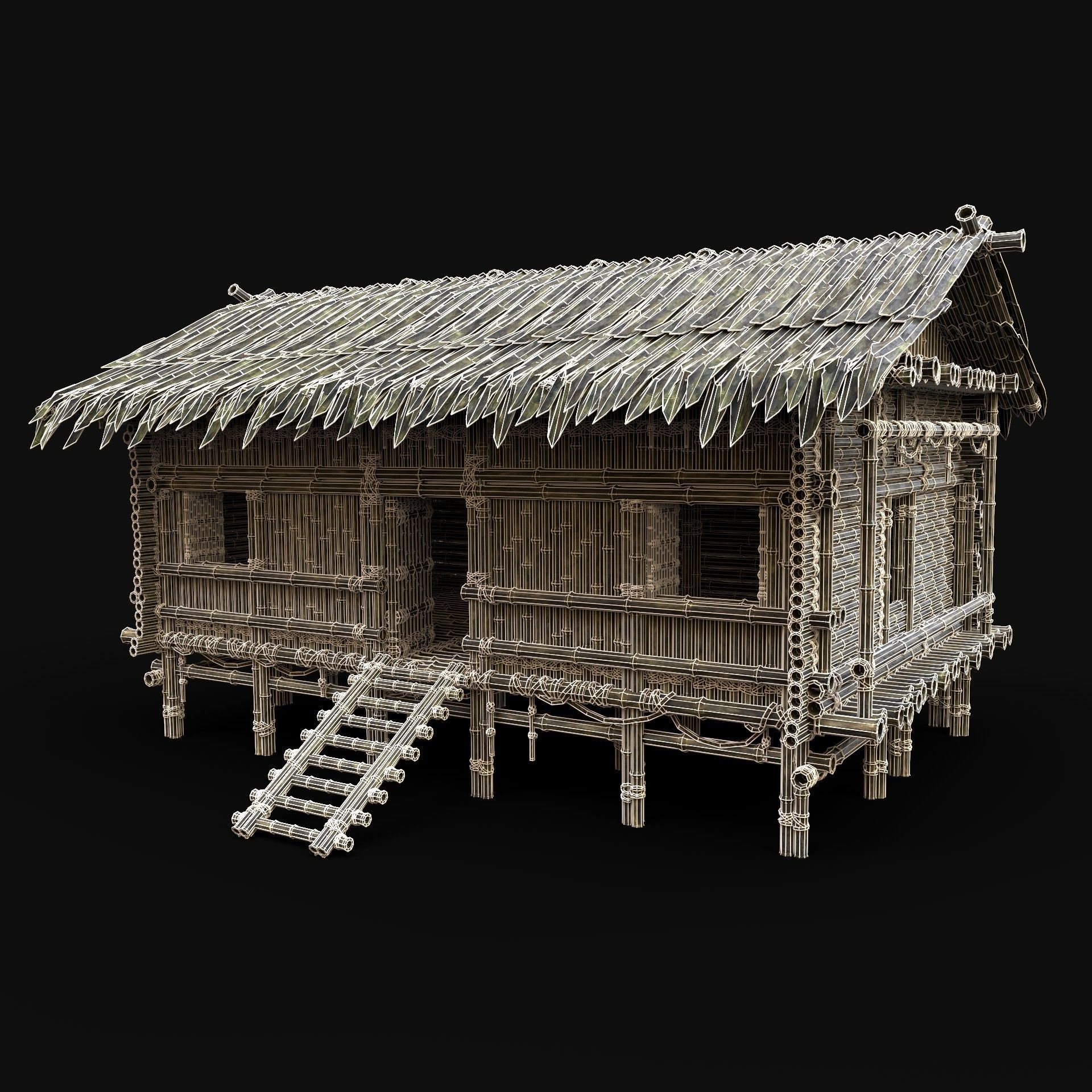 BAMBOO HOUSE SHELTER JUNGLE HUT CASTAWAY SURVIVAL BUILDER AAA 3D Model Collection_9