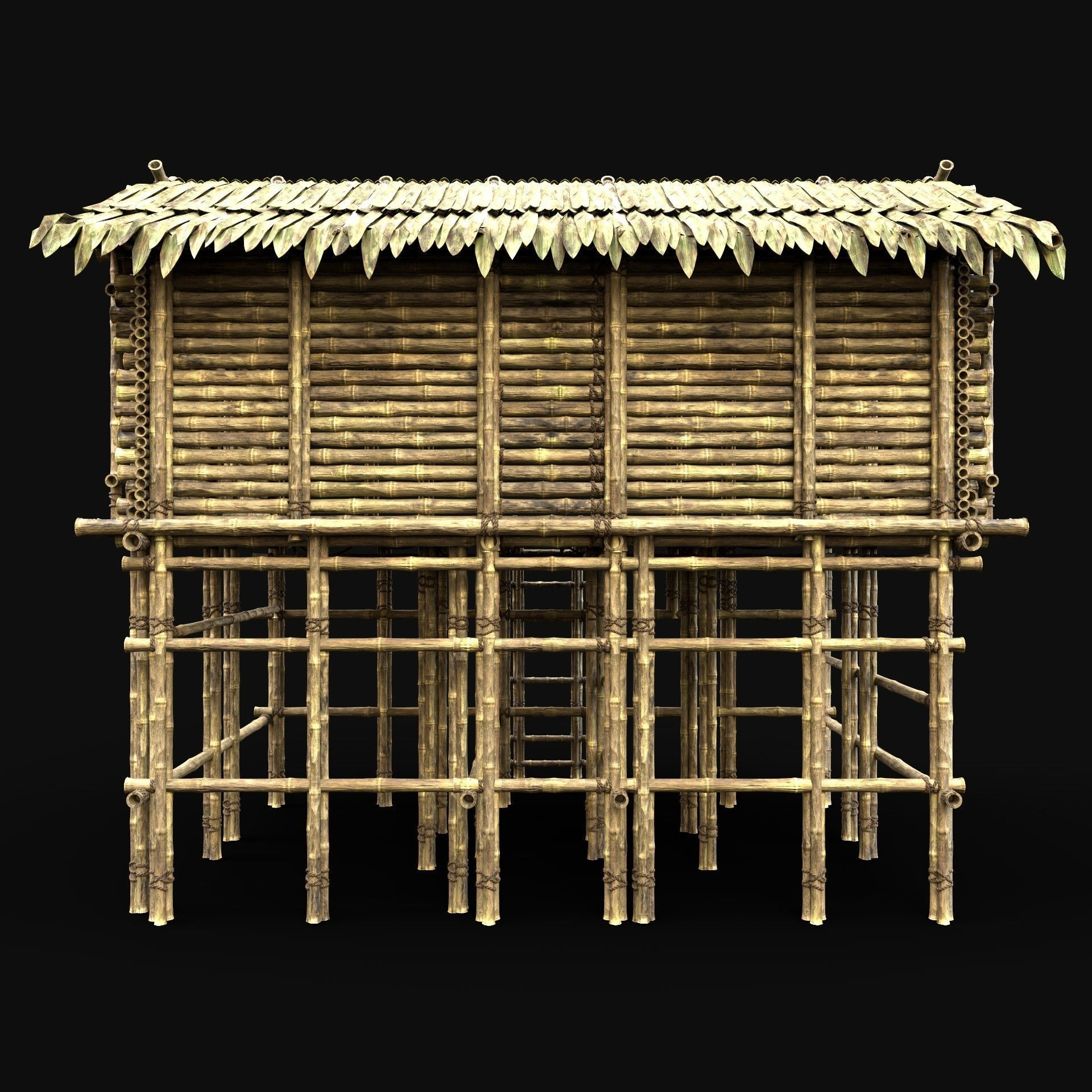 BAMBOO HOUSE SHELTER JUNGLE HUT CASTAWAY SURVIVAL BUILDER AAA 3D Model Collection_65