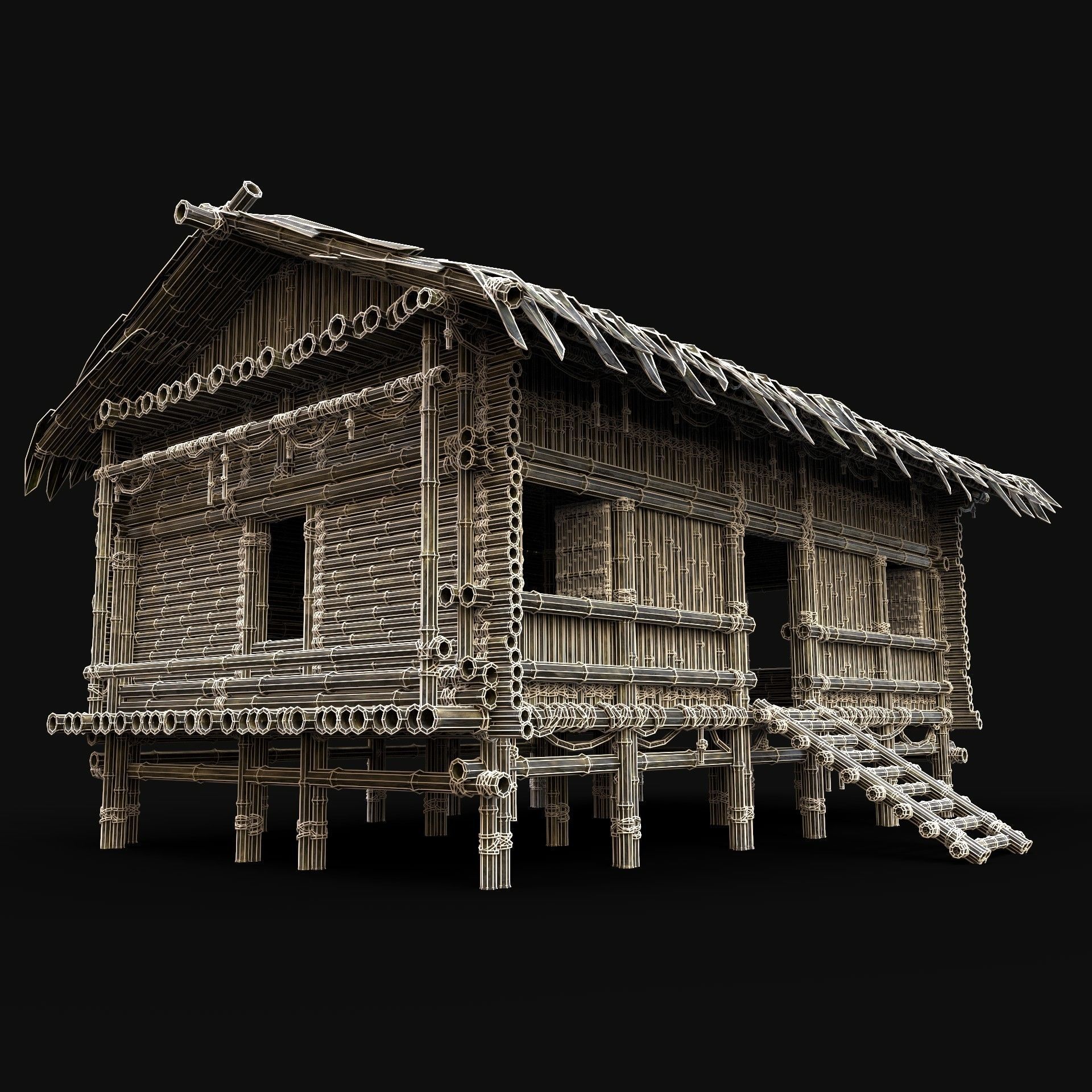 BAMBOO HOUSE SHELTER JUNGLE HUT CASTAWAY SURVIVAL BUILDER AAA 3D Model Collection_10