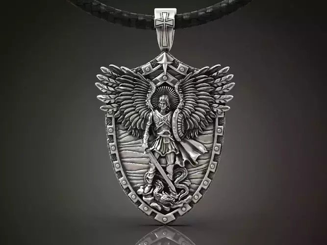 Saint Archangel Michael Christian Pendant with Sword and Shield 3D print model