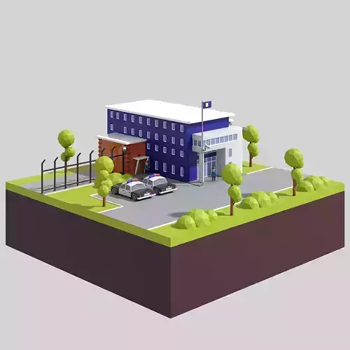 Police  station 3D low poly model Low-poly 3D model