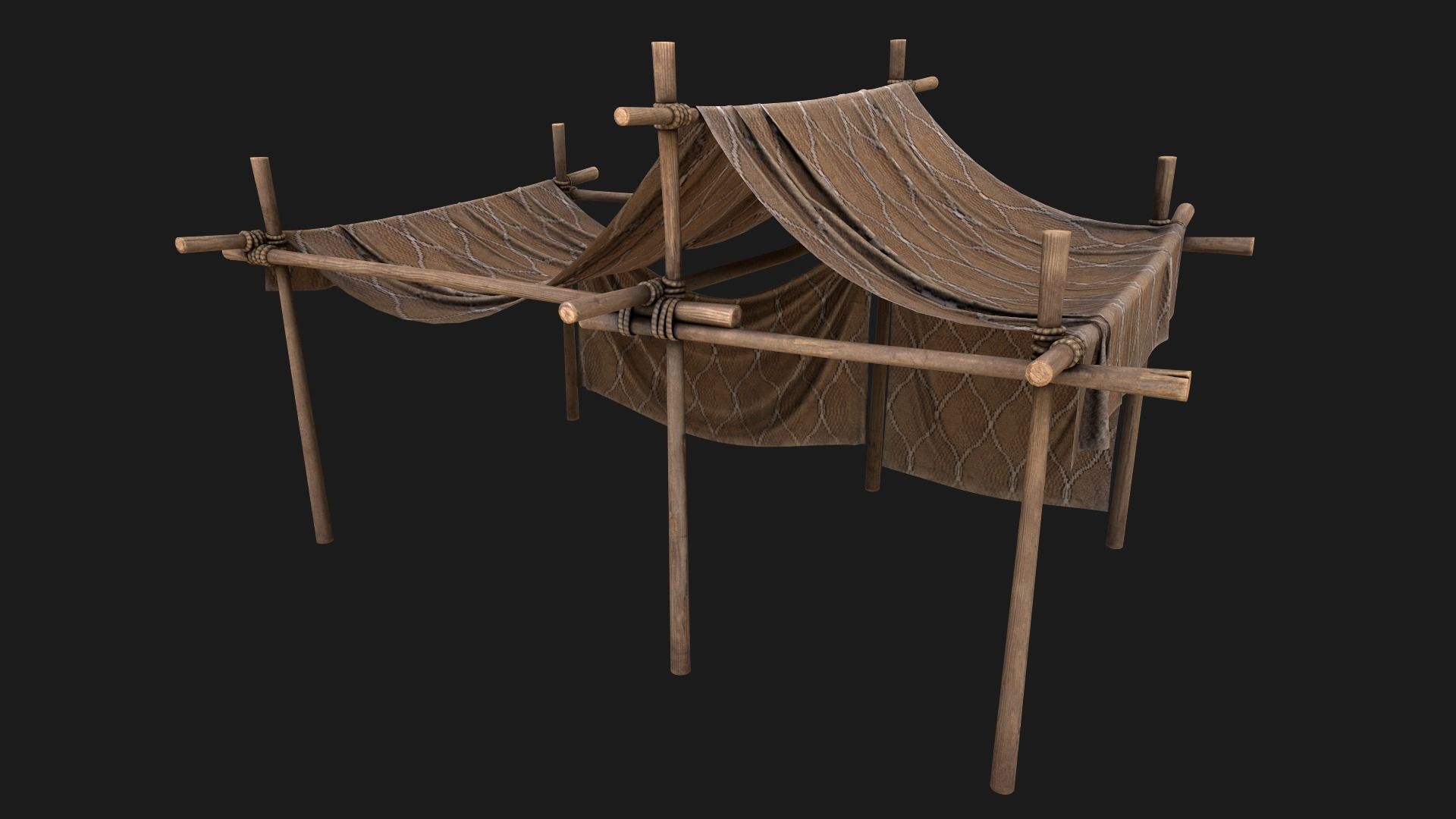 Desert Nomad Tent Stalls Low-poly 3D model_4