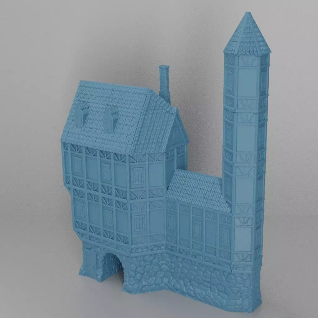 Big Medieval House  Tabletop Terrain 25 mm 3D print model_0