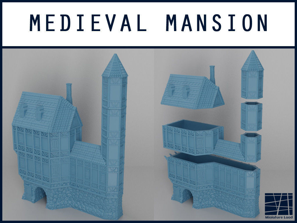 Big Medieval House  Tabletop Terrain 25 mm 3D print model_3