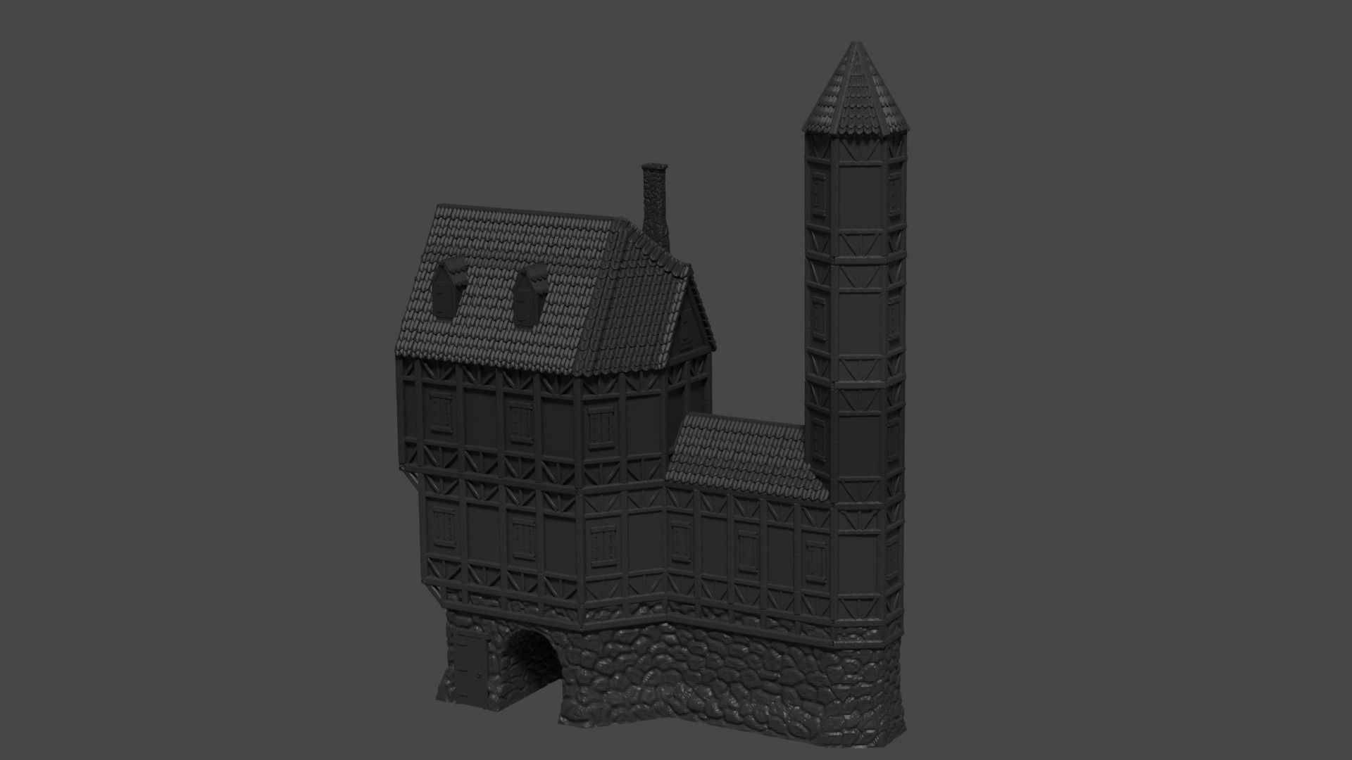 Big Medieval House  Tabletop Terrain 25 mm 3D print model_4