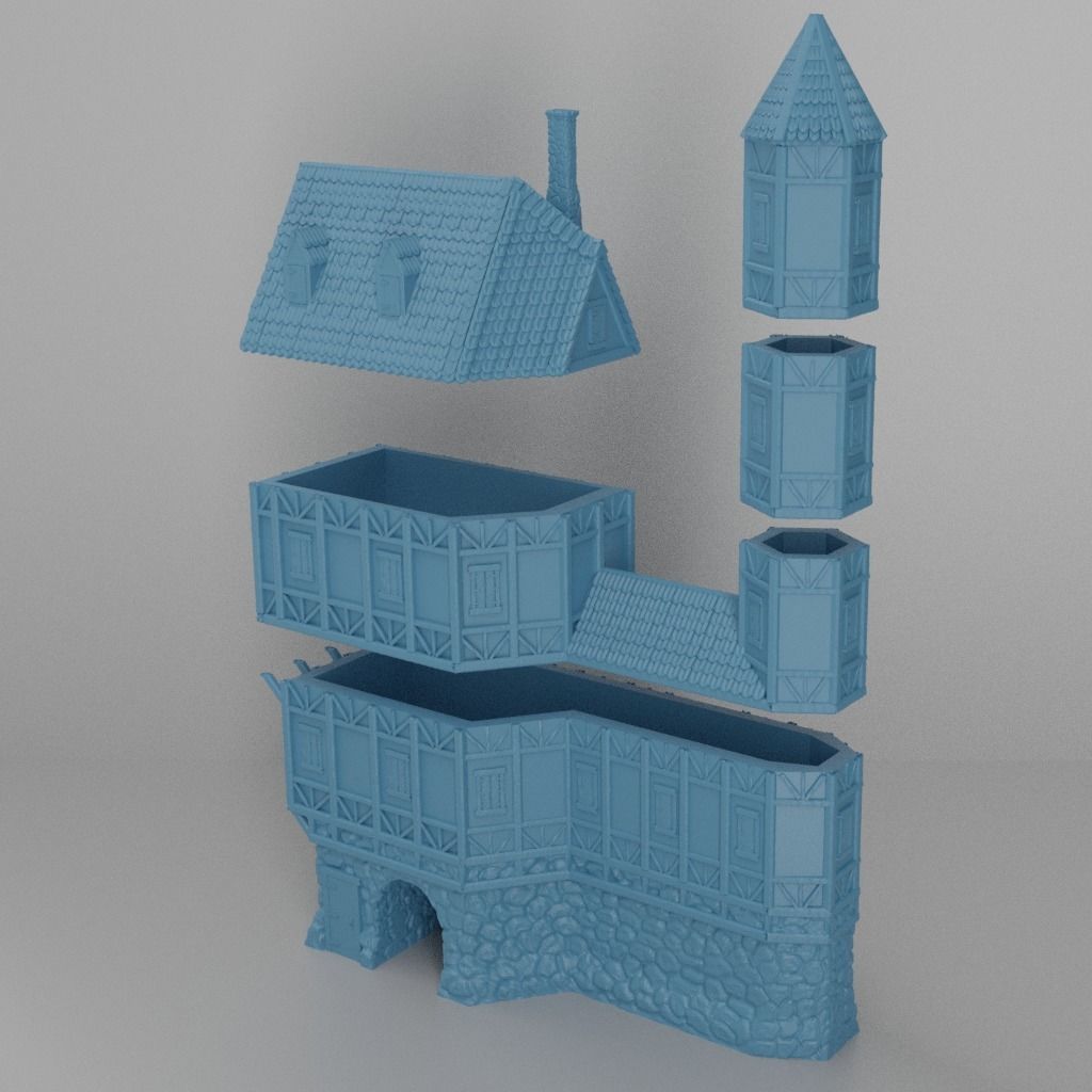 Big Medieval House  Tabletop Terrain 25 mm 3D print model_2