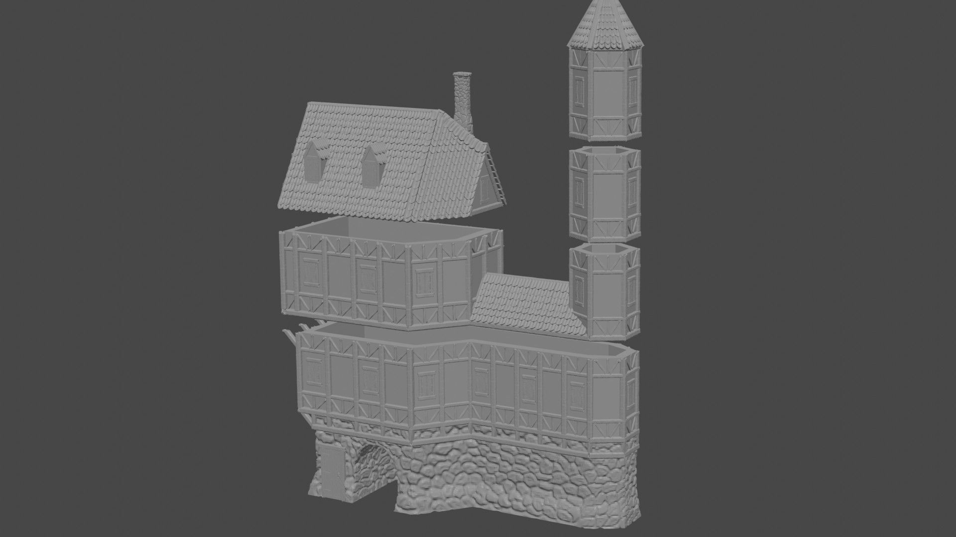 Big Medieval House  Tabletop Terrain 25 mm 3D print model_6