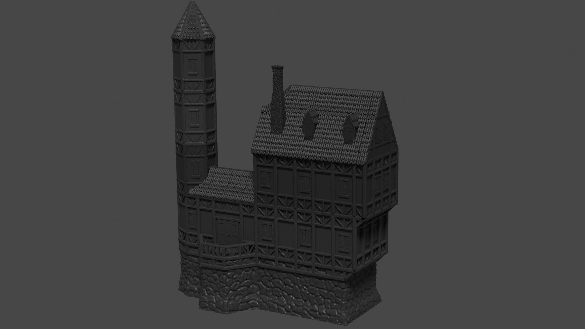 Big Medieval House  Tabletop Terrain 25 mm 3D print model_7