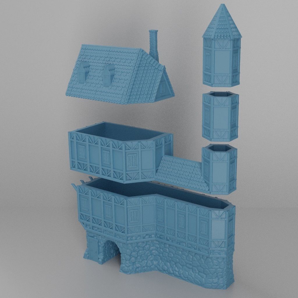 Big Medieval House  Tabletop Terrain 25 mm 3D print model_1