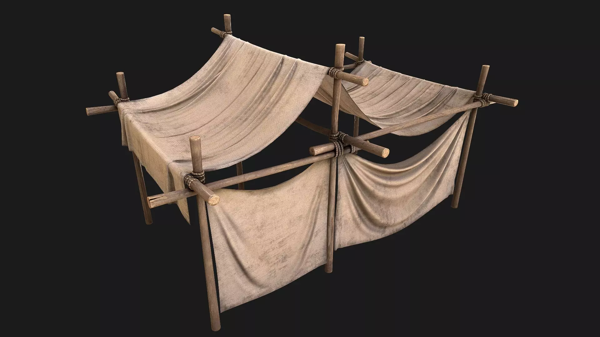 Market Stall Medieval Tent Cotton Low-poly 3D model_0