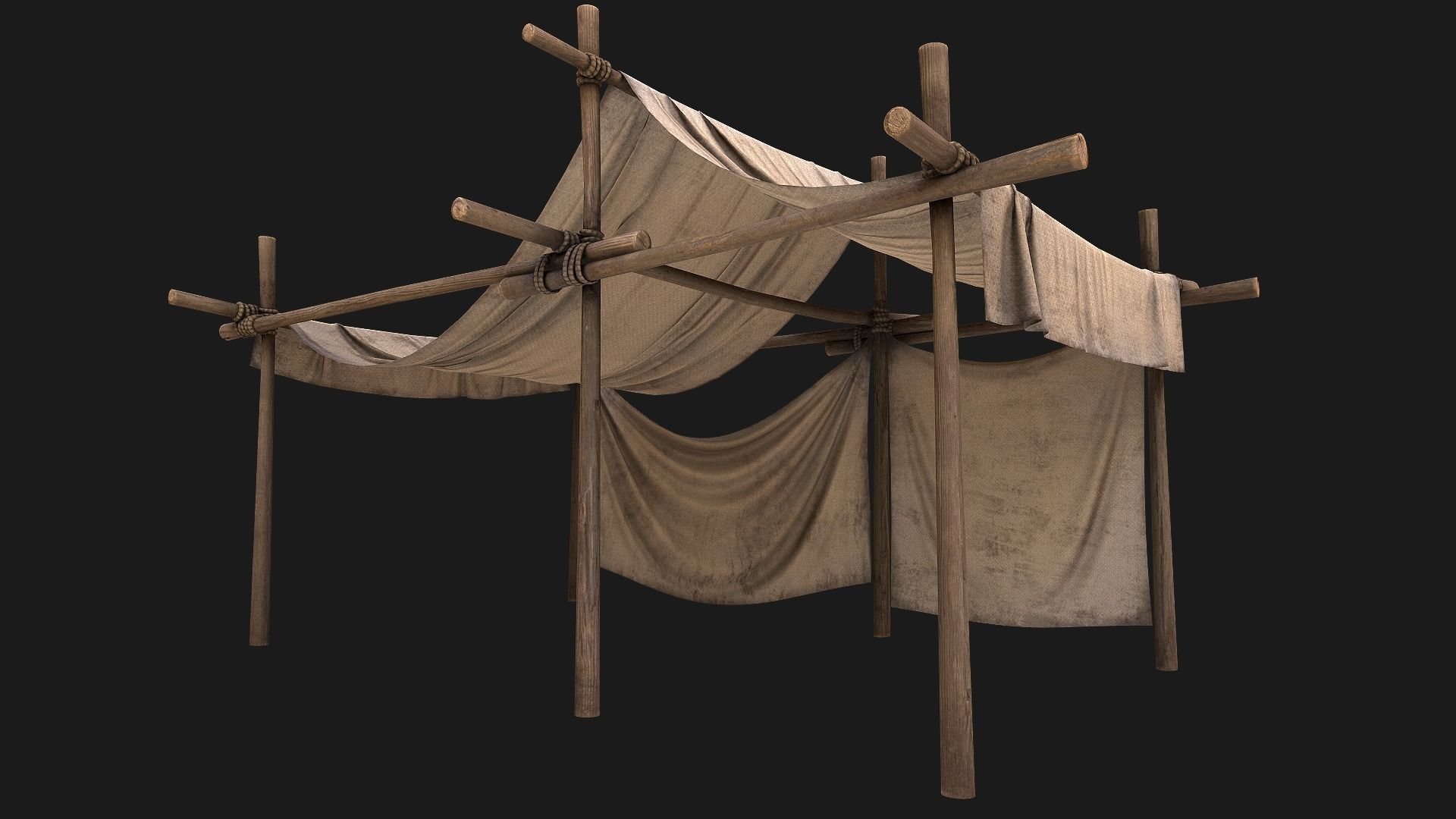 Market Stall Medieval Tent Cotton Low-poly 3D model_7