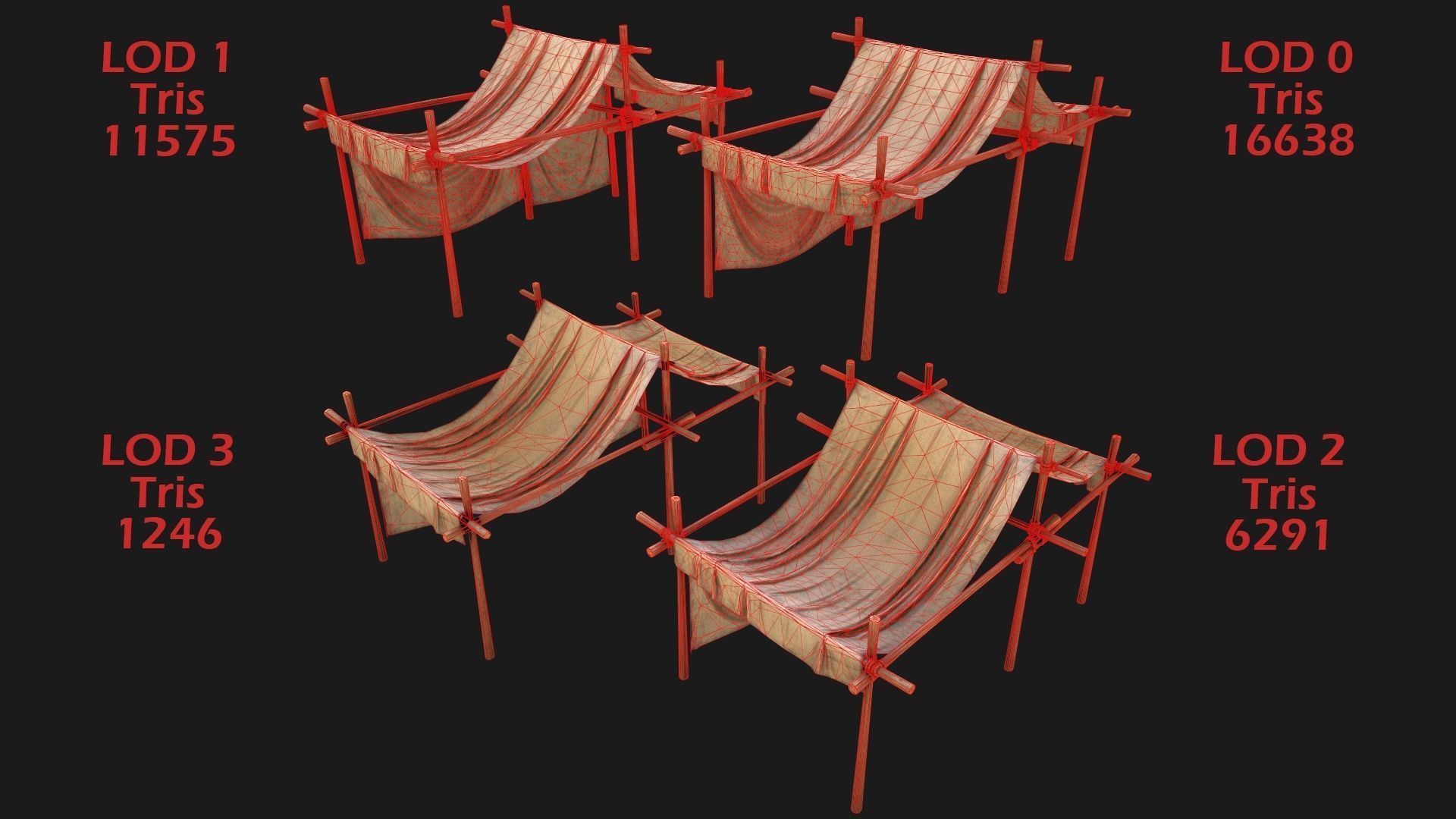 Market Stall Medieval Tent Cotton Low-poly 3D model_2