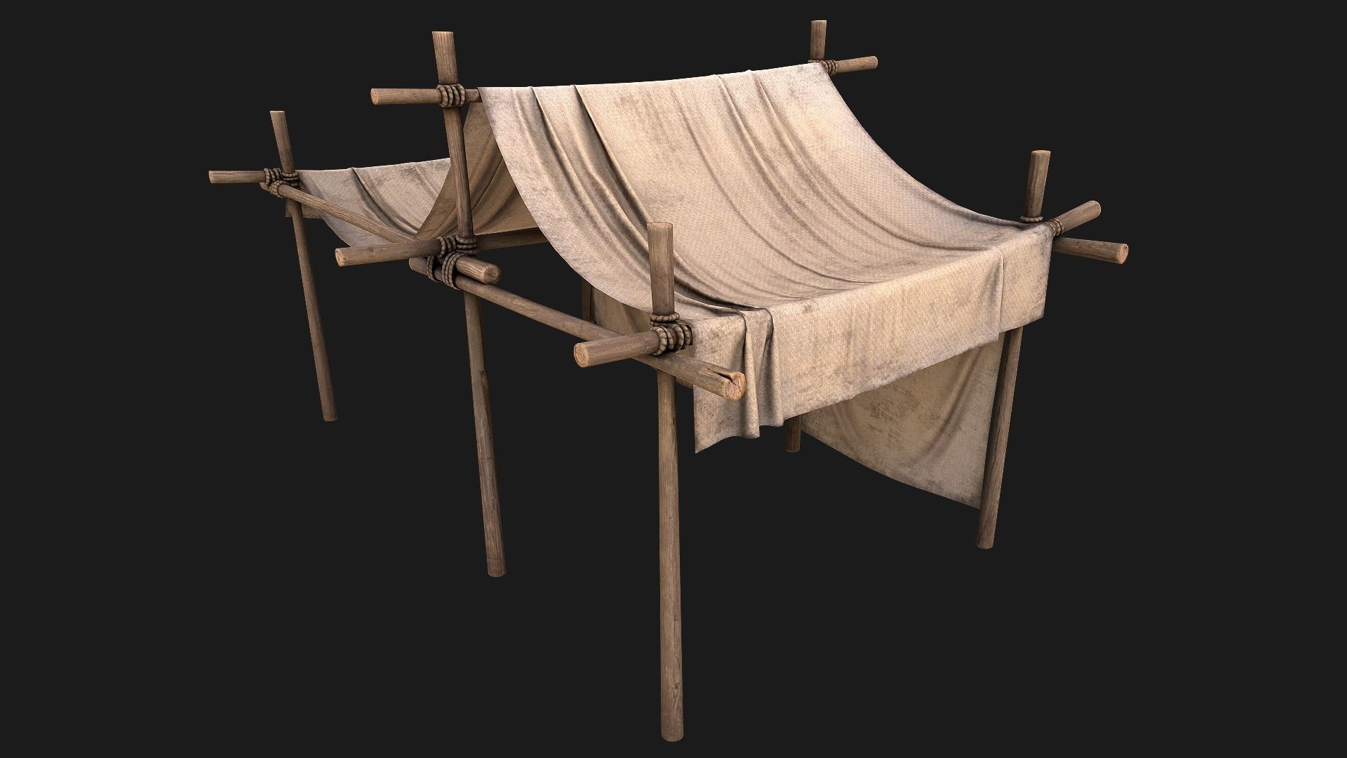 Market Stall Medieval Tent Cotton Low-poly 3D model_5