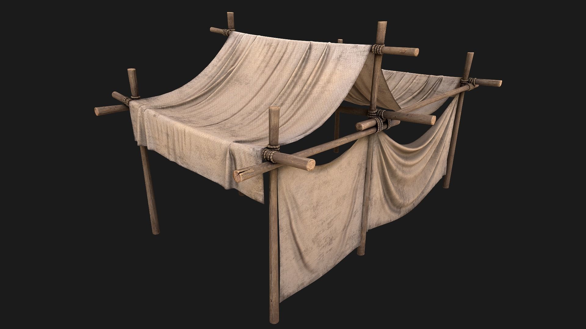 Market Stall Medieval Tent Cotton Low-poly 3D model_9
