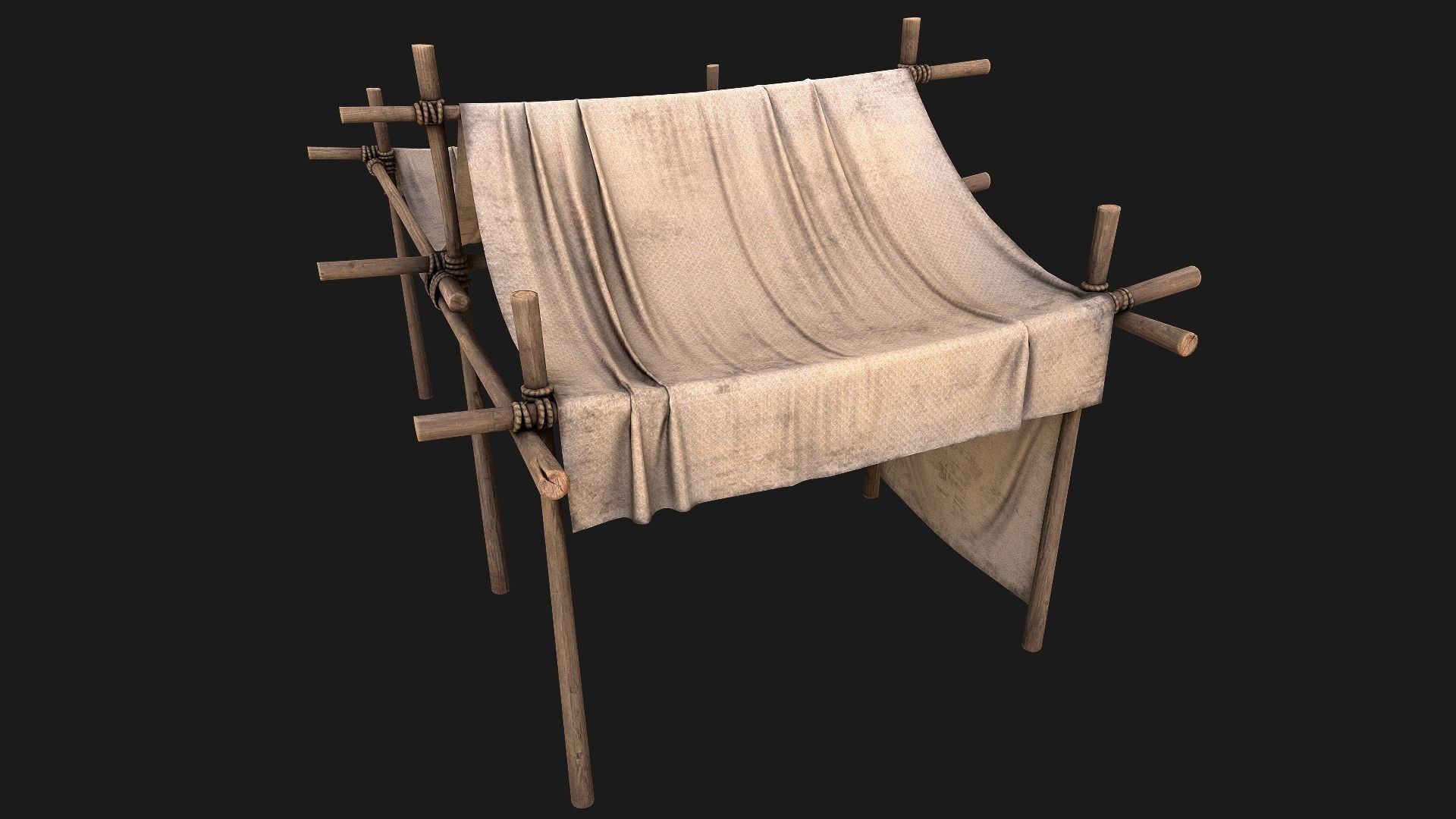 Market Stall Medieval Tent Cotton Low-poly 3D model_6