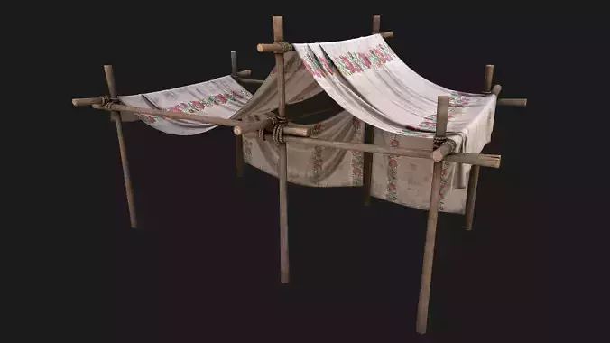 Large trade fair Ukrainian tent stall Low-poly 3D model