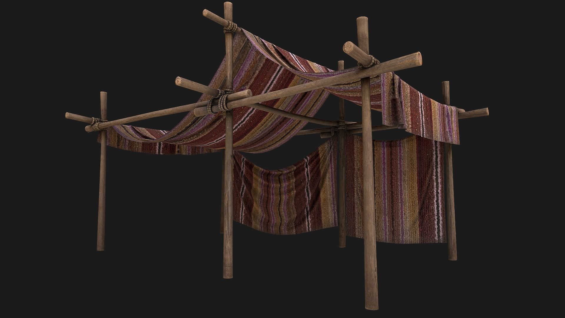 Large trade fair tent purple Stall Low-poly 3D model_7