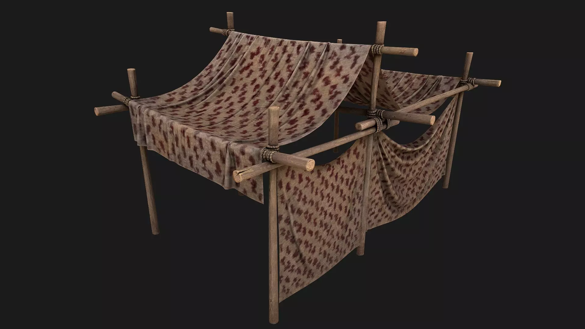 Big Ancient Market Stall Tent Medieval Shop Stand Low-poly 3D model