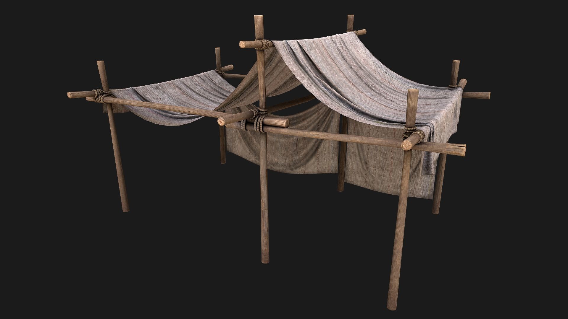Medieval trade fair tent Stall Low-poly 3D model_4