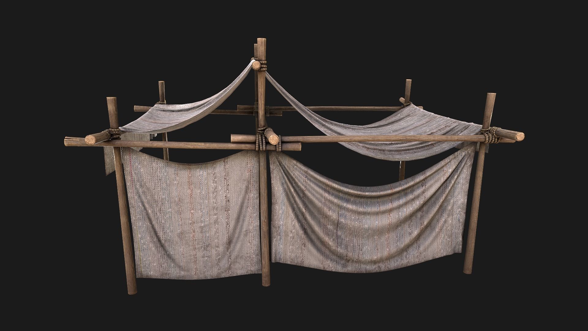 Medieval trade fair tent Stall Low-poly 3D model_11