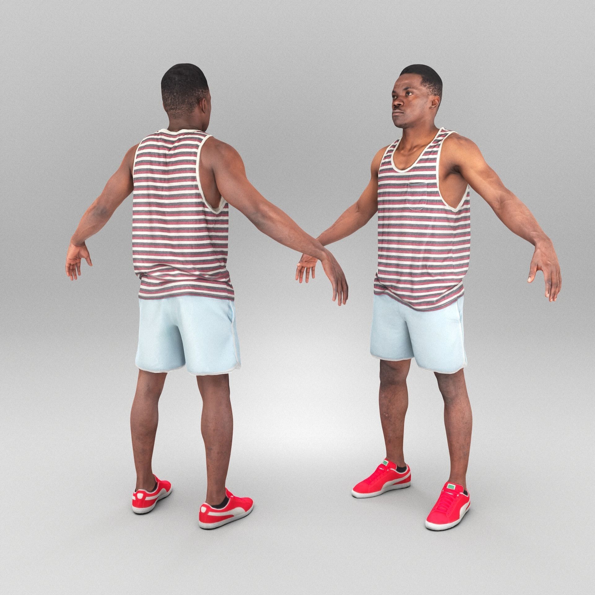 African man in casual ready for animation 367 Low-poly 3D model_2