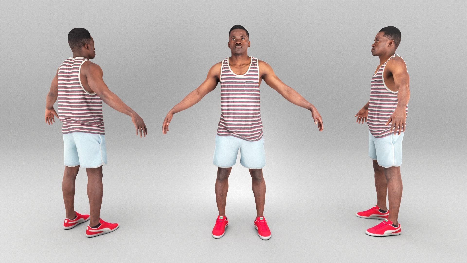 African man in casual ready for animation 367 Low-poly 3D model_3