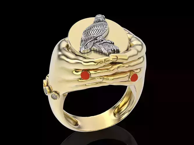 Eagle hands ring silver gold printable jewelry 3D model 