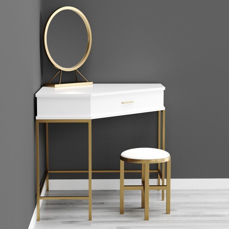 Homary Corner dressing table with mirror and stool 3D model_2
