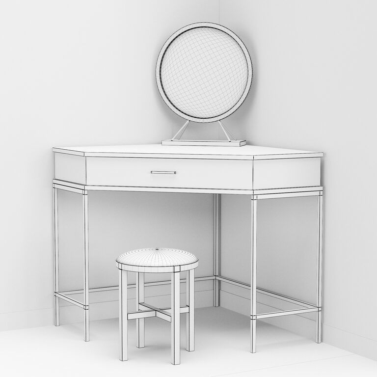 Homary Corner dressing table with mirror and stool 3D model_3