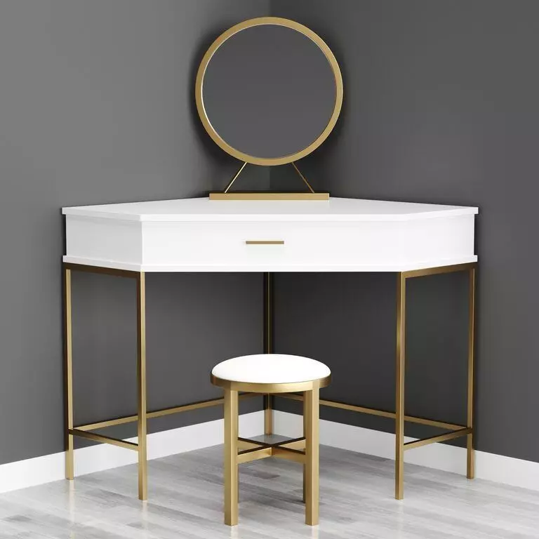 Homary Corner dressing table with mirror and stool 3D model_0