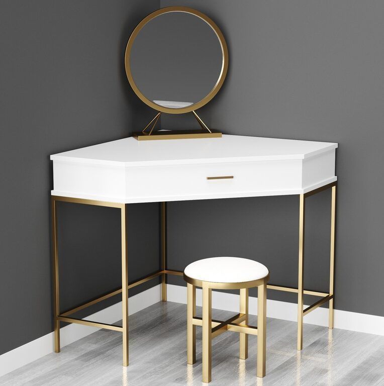 Homary Corner dressing table with mirror and stool 3D model_1