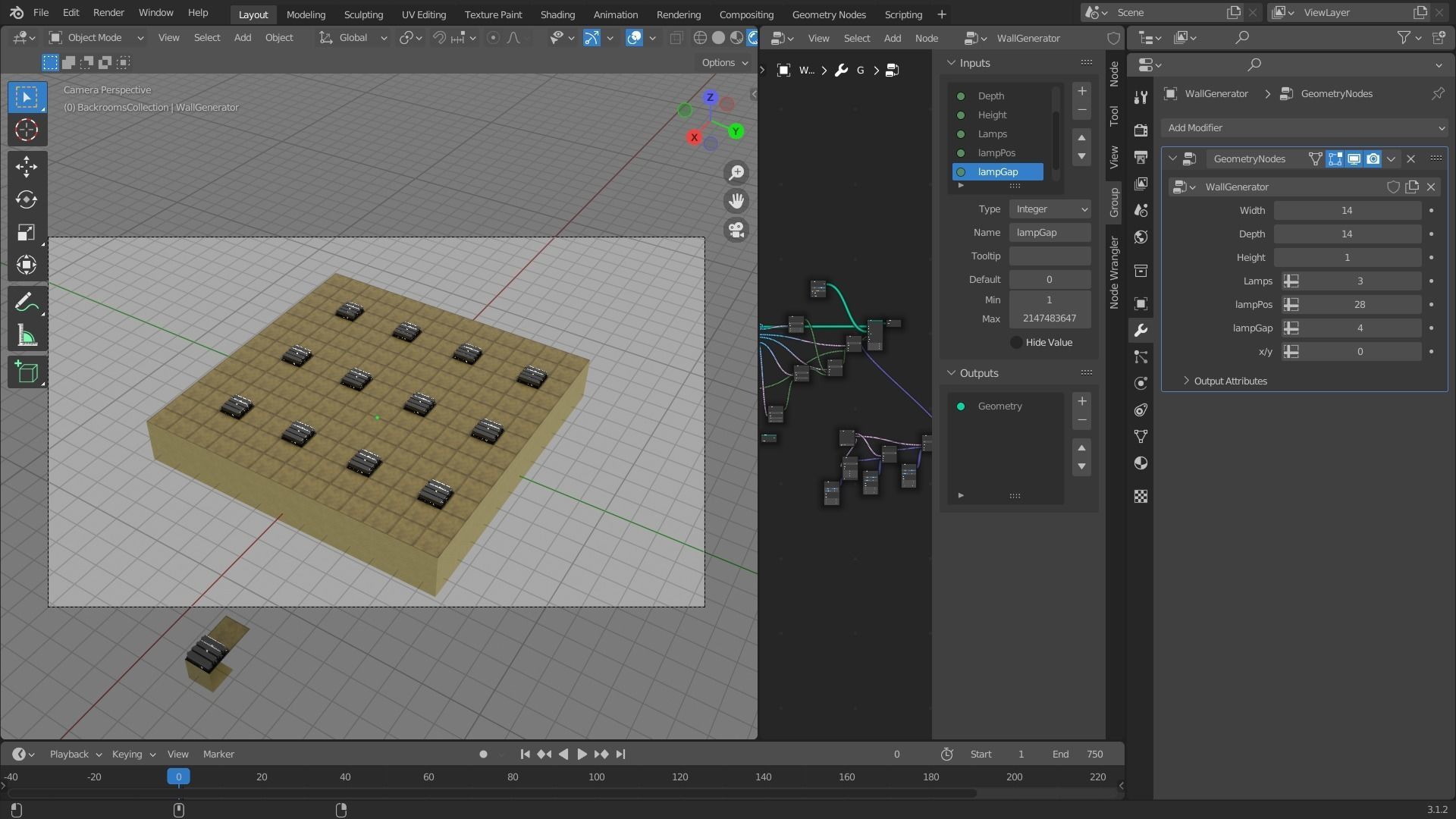 Modular backrooms assets with Blender Generator  Low-poly 3D model_14