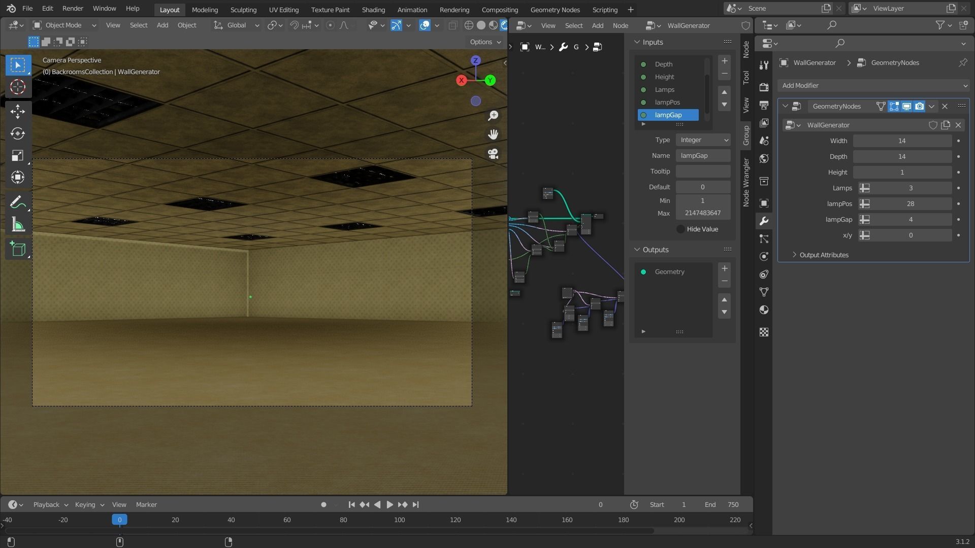 Modular backrooms assets with Blender Generator  Low-poly 3D model_15