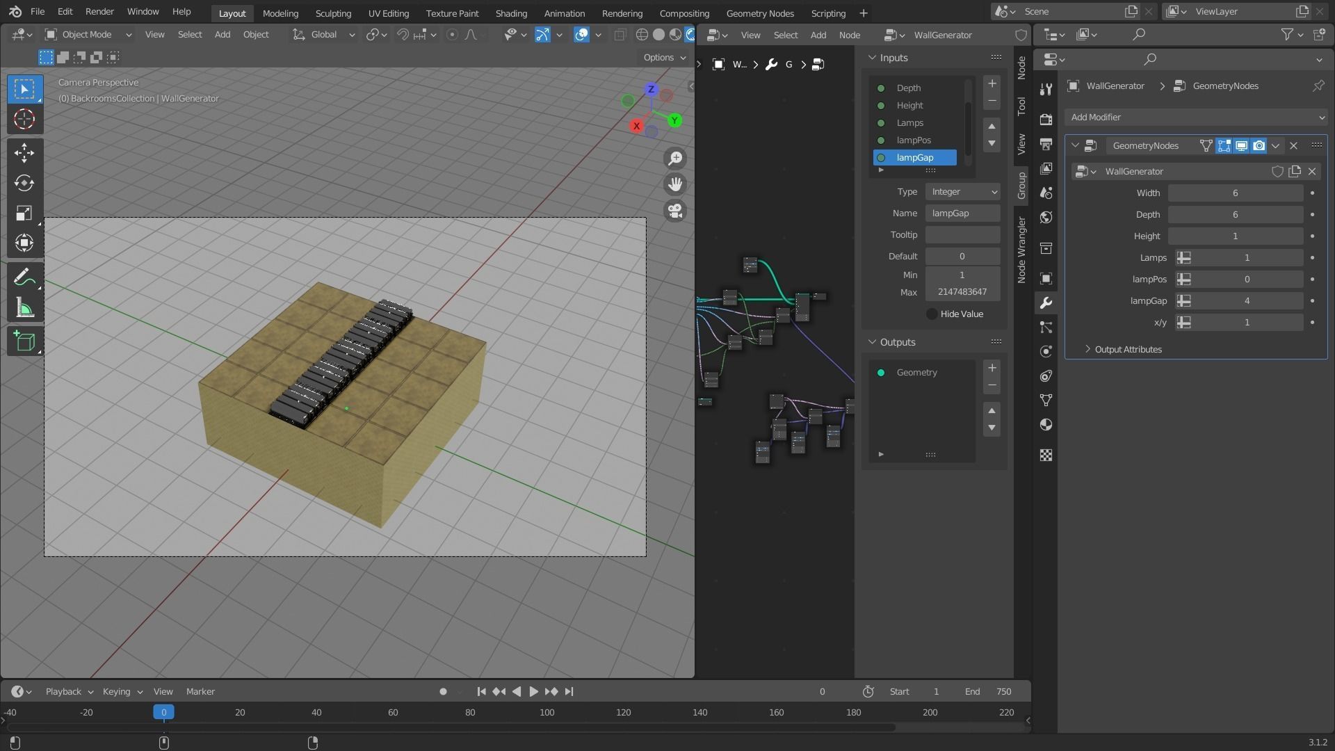 Modular backrooms assets with Blender Generator  Low-poly 3D model_13